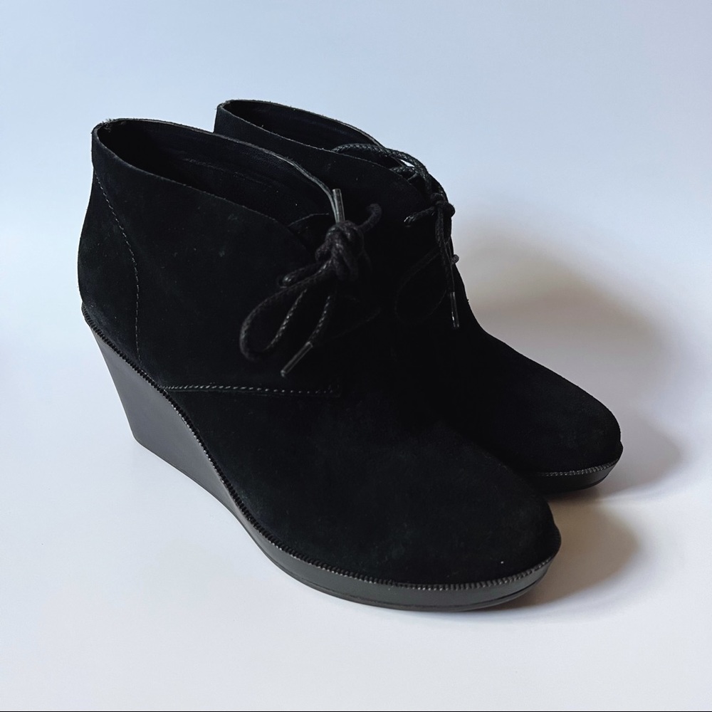 Women’s Cole Haan Britt Chuka Black Suede Wedge Boots Sz 7